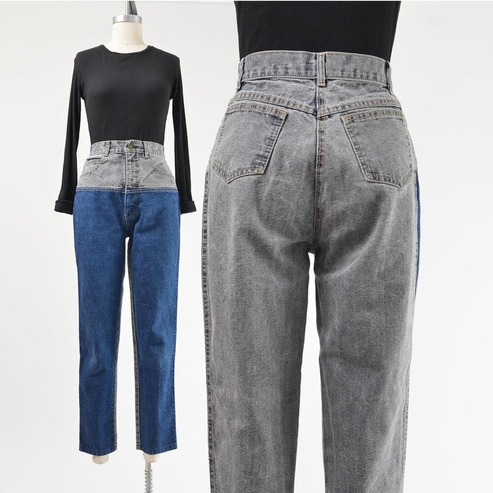 Vintage 90s Color Block High Waisted Western Slim Tapered Leg Jeans XS S